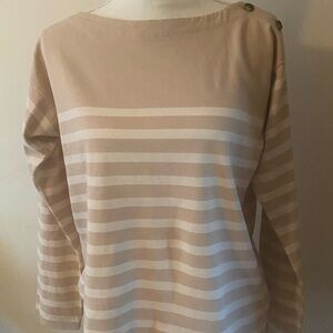 GAP Beige and White Striped Long Sleeve Top